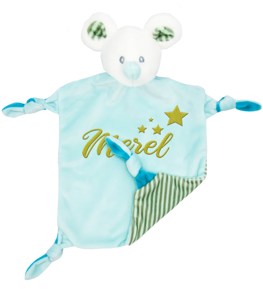 Rasseltuch Maus blau (personalisiert)