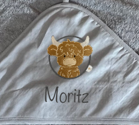 Baby-Handtuch Hochland-Rind (personalisiert)