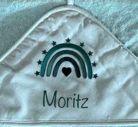 Baby-Handtuch Regenbogen türkis (personalisiert)
