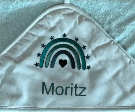 Baby-Handtuch Regenbogen türkis (personalisiert)