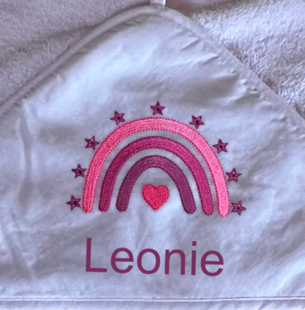 Baby-Handtuch Regenbogen pink (personalisiert)