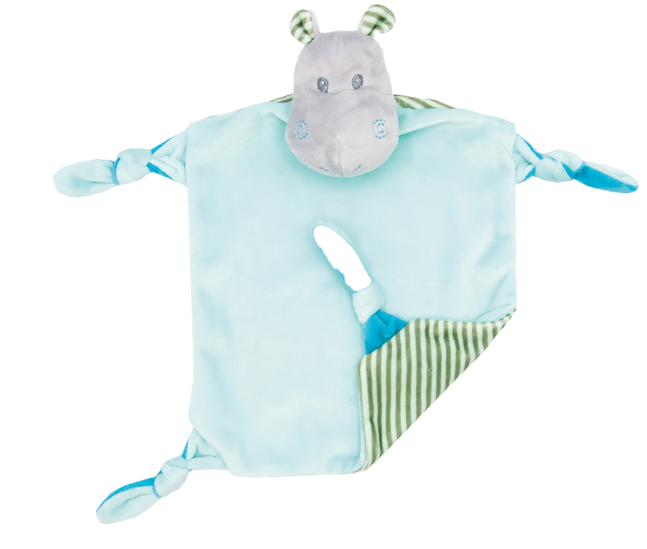 Rasseltuch Hippo blau (personalisiert)