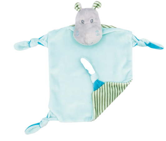 Rasseltuch Hippo blau (personalisiert)