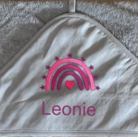 Baby-Handtuch Regenbogen pink (personalisiert)