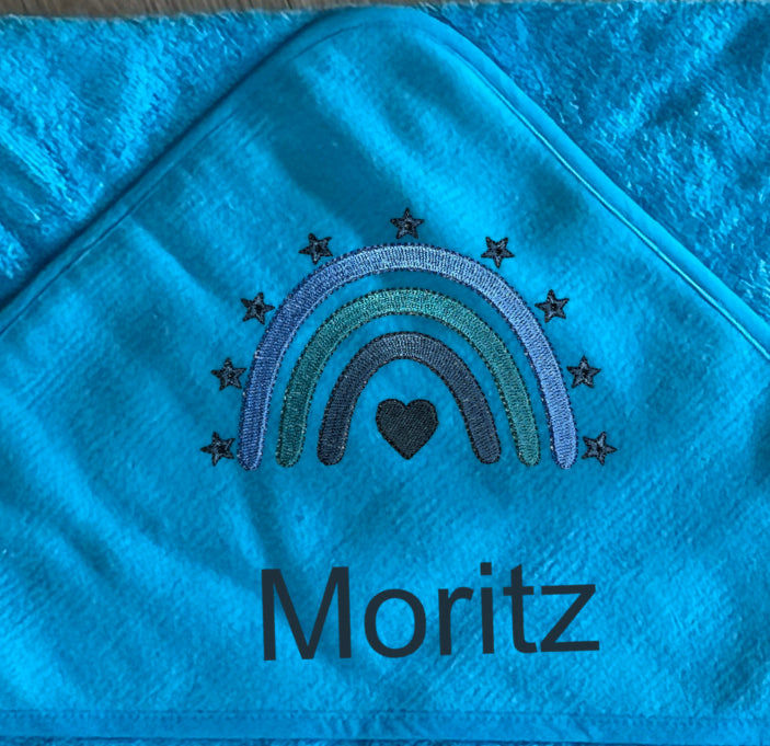 Baby-Handtuch Regenbogen türkis (personalisiert)