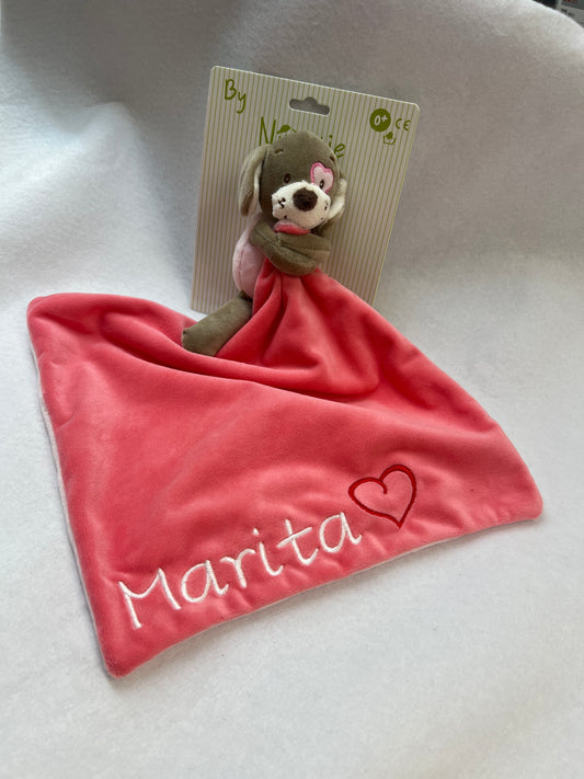 Schmusetuch Hund pink (personalisiert)