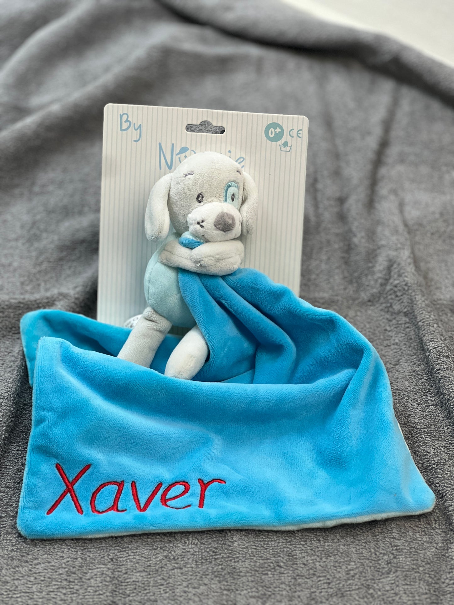 Schmusetuch Hund blau (personalisiert)